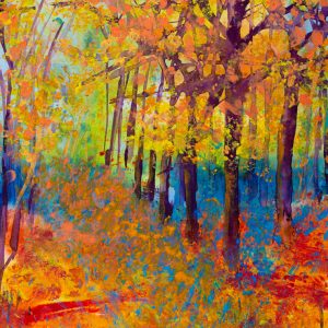Mixed media painting of autumnal Trees