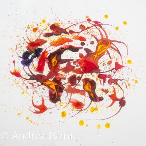 A watercolour painting of swirling autumn leaves